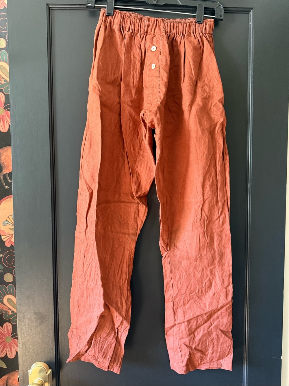 Myra Penaloza Linen Pants Bali Rust Orange Size XS Lounge Summer Natural